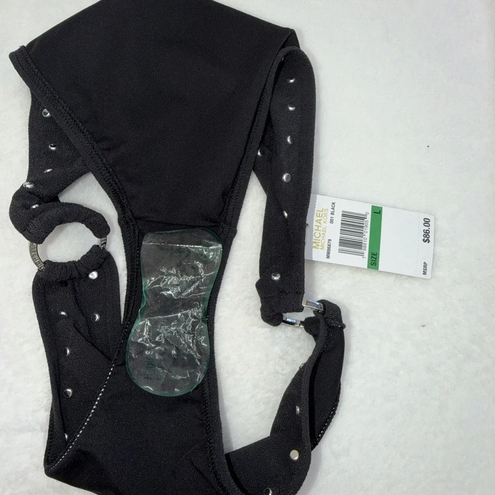 $86 Michael Kors Crepe Side-Ring Studded Bottoms Black Large pmy2226